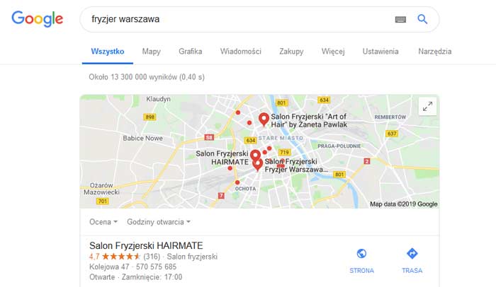 Lokalne SEO fryzjer Warszawa