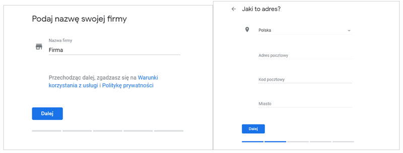 Zakładanie Google Moja Firma krok 1 i 2